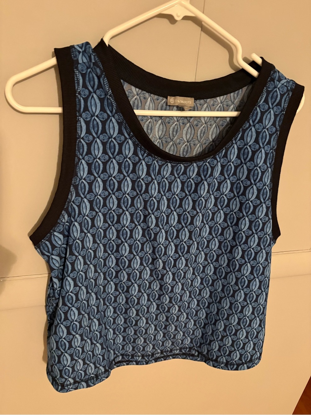 Talbots Navy and Light Blue Geometric Sleeveless Tank